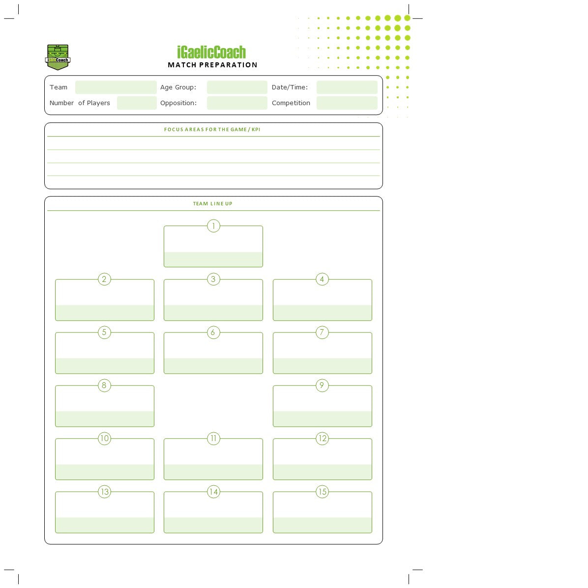 A4 Match Day Preparation  (50 Sheets)