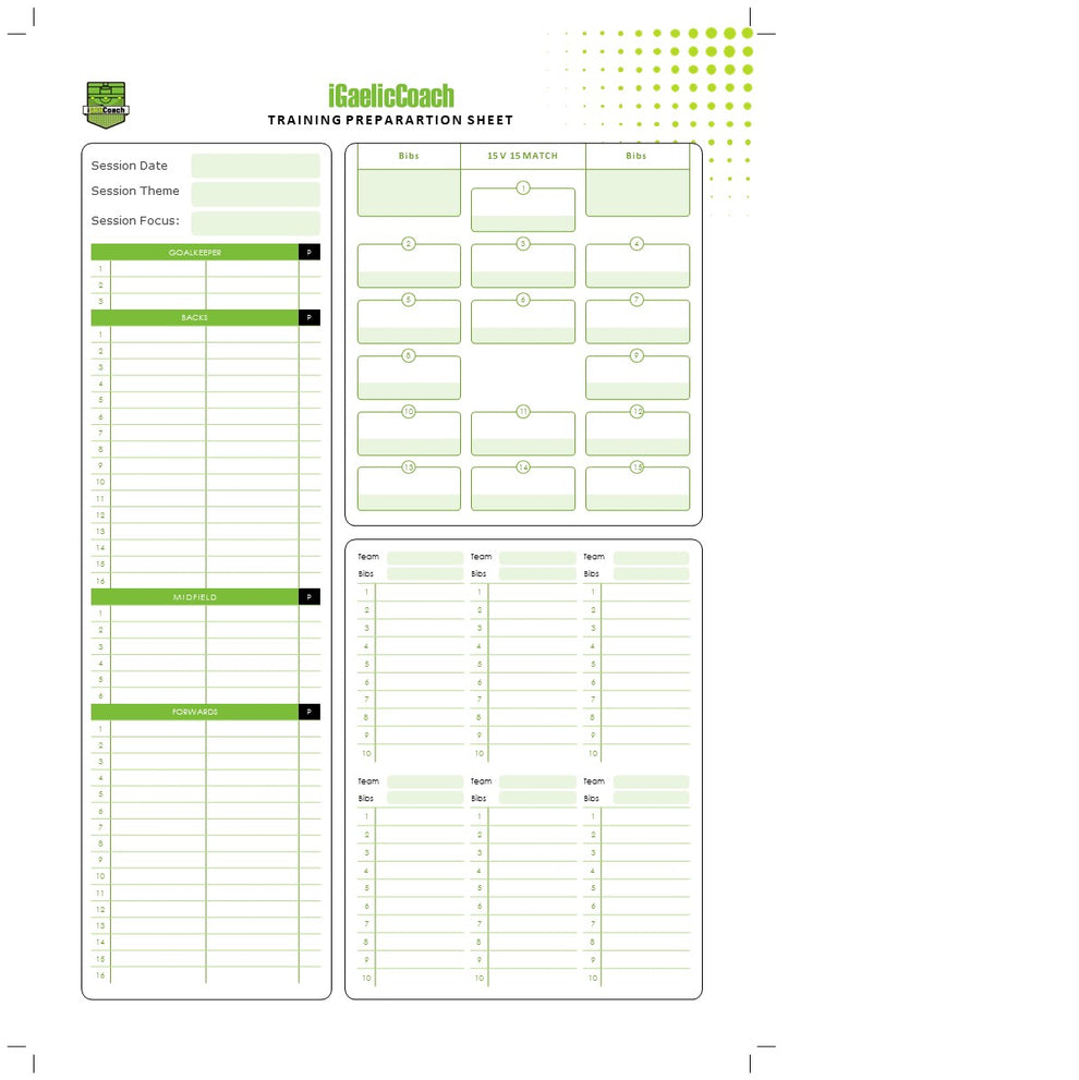 A4 Training Preparation Sheets (50 Sheets) – iGaelicCoach