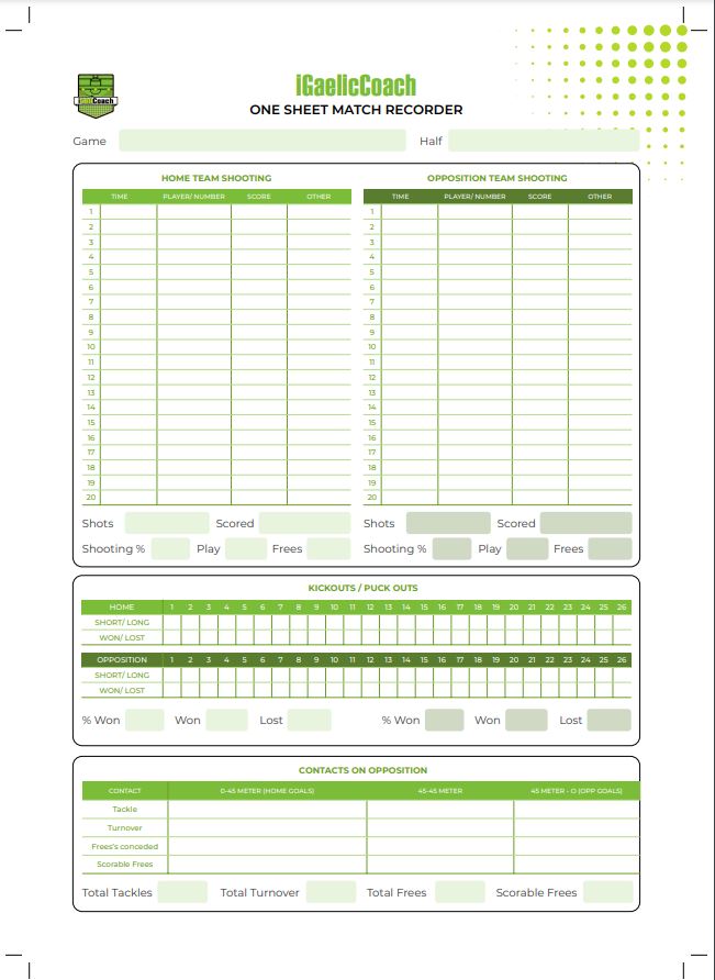 A4 Individual Player Match Day Stats (50 Sheets)