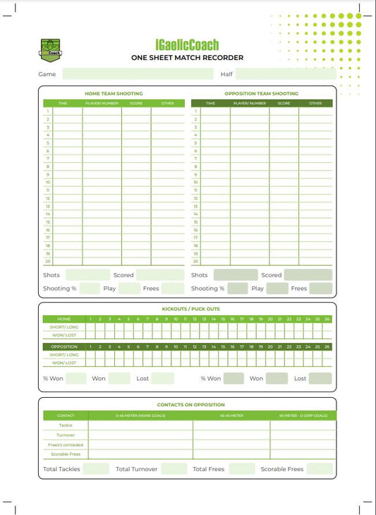 A4 Individual Player Match Day Stats (50 Sheets)