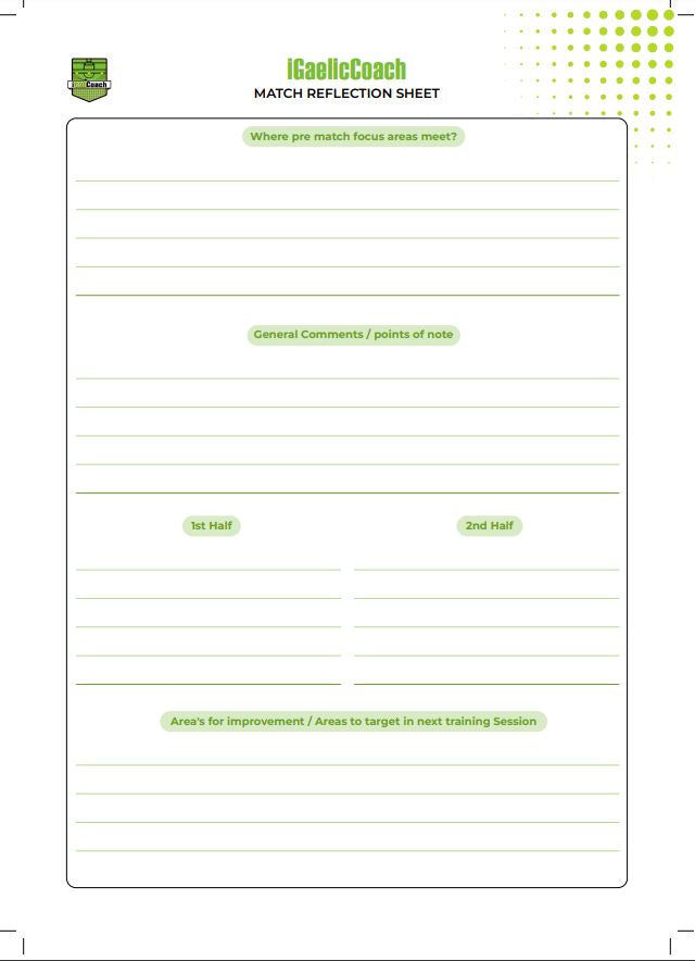 Post Game Reflection Post Match Reflections (50 Sheets) – iGaelicCoach